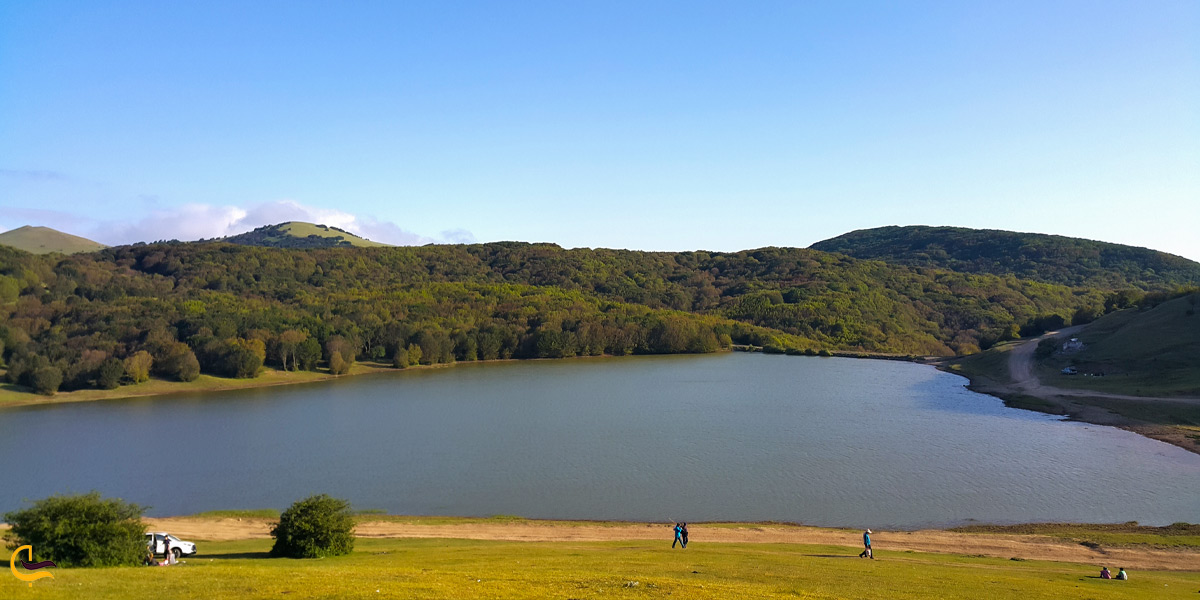 یک نمای دور از دریاچه سوها و درختان اطرافش