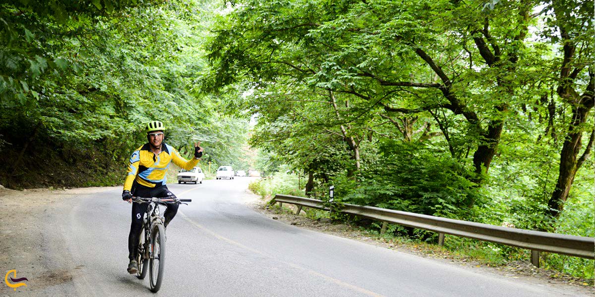 تصویری از دوچرخه سواری در جاده سرسبز اسالم به خلخال