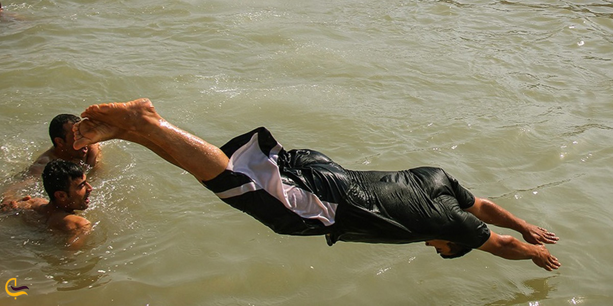 تصویری از شناکردن در سد طالقان